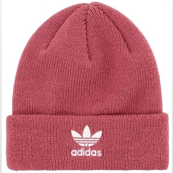 Adidas Beanie Hat Womens OS Knit Folded Cuff Pink Logo - Picture 2 of 16